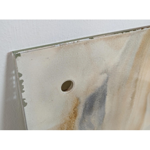 274 - PAINTED GLASS PANEL, marbled effect and reversible, 100cm x 150cm.