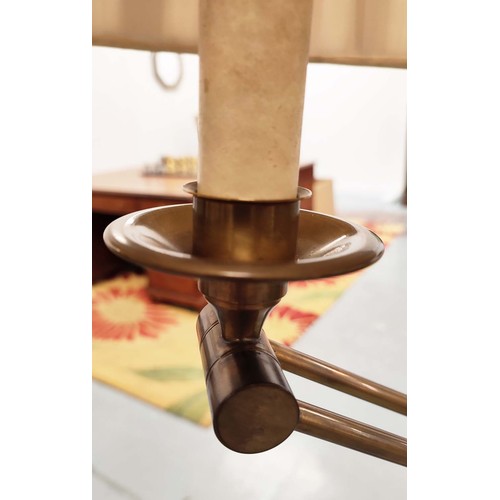 5 - BESSELINK AND JONES STYLE READING LAMP, height adjustable brass with movable extending arm, 140cm H.