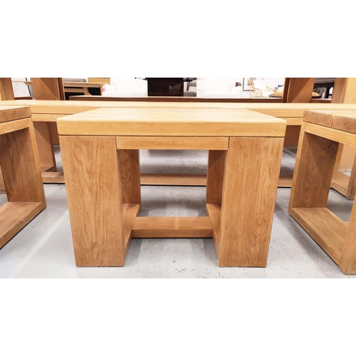 453 - DINING TABLE, of contemporary wooden design 100cm D x 260cm L x 77cm H, with two benches and five st... 