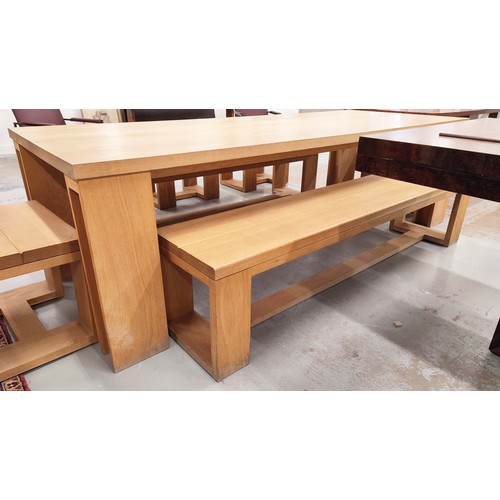 453 - DINING TABLE, of contemporary wooden design 100cm D x 260cm L x 77cm H, with two benches and five st... 