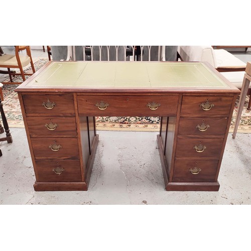 458 - PEDESTAL DESK, 19th century Georgian style mahogany with nine drawers and green leather top, 79cm H ... 