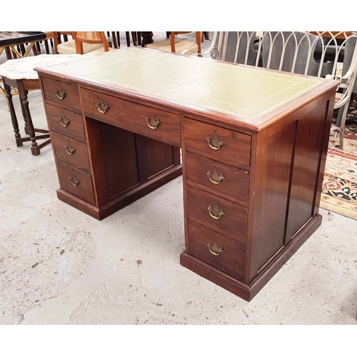 458 - PEDESTAL DESK, 19th century Georgian style mahogany with nine drawers and green leather top, 79cm H ... 