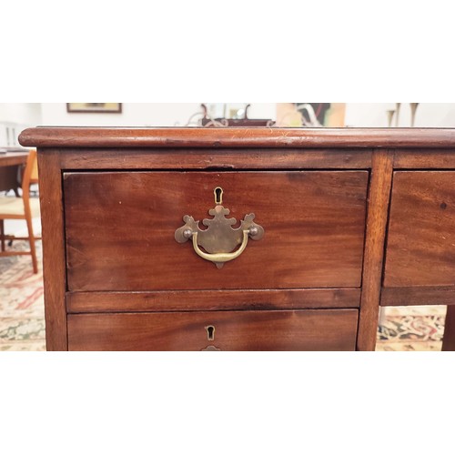 458 - PEDESTAL DESK, 19th century Georgian style mahogany with nine drawers and green leather top, 79cm H ... 