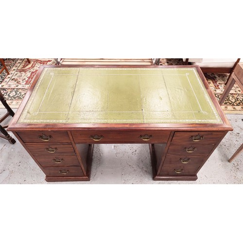 458 - PEDESTAL DESK, 19th century Georgian style mahogany with nine drawers and green leather top, 79cm H ... 