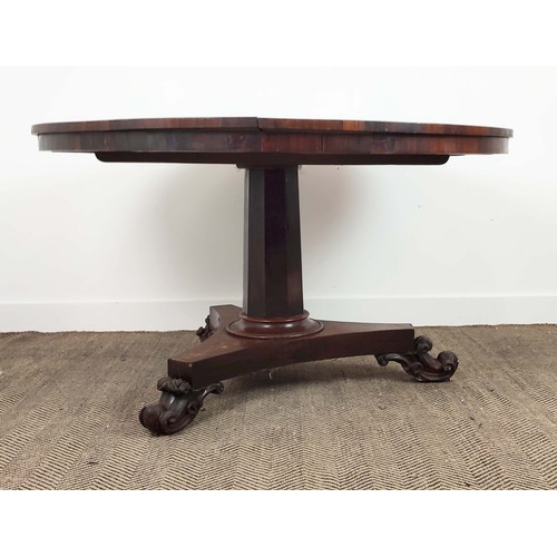 141 - BREAKFAST TABLE, early Victorian rosewood with circular tilt top, 129cm diam x 74cm H.