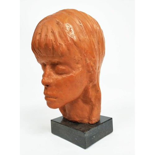 16 - CHRISTIAN LEROY (1931 - 2007), 'Young Woman' model of a woman's head in terracotta, raised on a marb... 