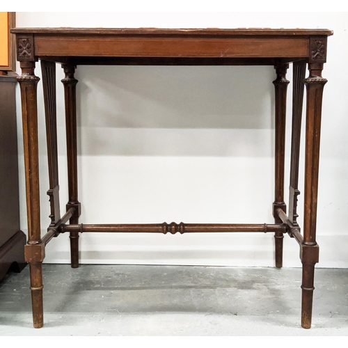 124 - OCCASIONAL TABLE, late 19th French walnut with an inset marble top, and lyre detail, 75cm H x 75cm W... 