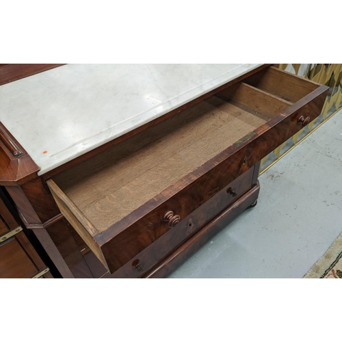 166 - DRESSING CHEST, 19th century French mahogany with a mirror and marble top above four drawers, 93cm W... 