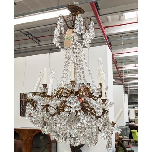 392 - CHANDELIER, gilt metal and cut glass, 110cm drop approx.