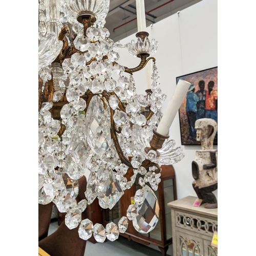 392 - CHANDELIER, gilt metal and cut glass, 110cm drop approx.