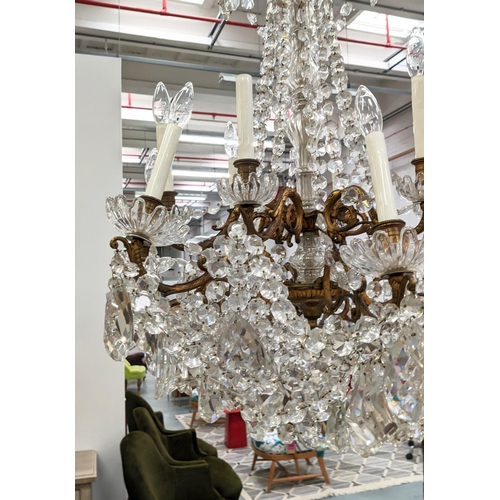 392 - CHANDELIER, gilt metal and cut glass, 110cm drop approx.