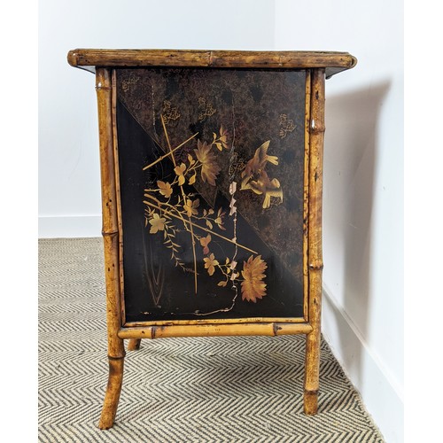 137 - BAMBOO DESK, late Victorian black japanned with five drawers, 89cm W x 73cm tall x 50cm D.