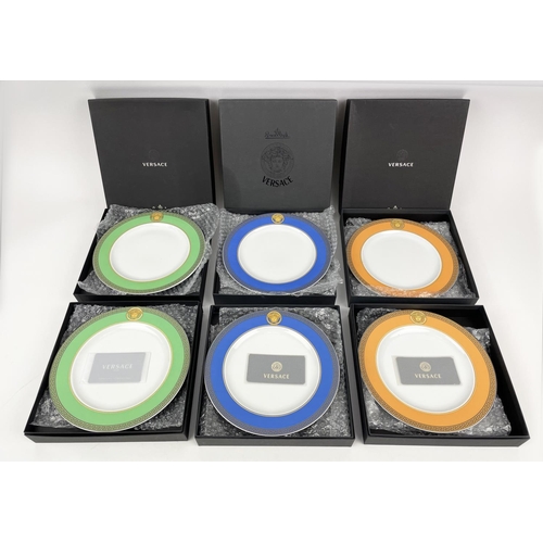 101 - VERSACE ROSENTHAL PLATES, three pairs, each individually boxed with Greek key coloured banding and M... 