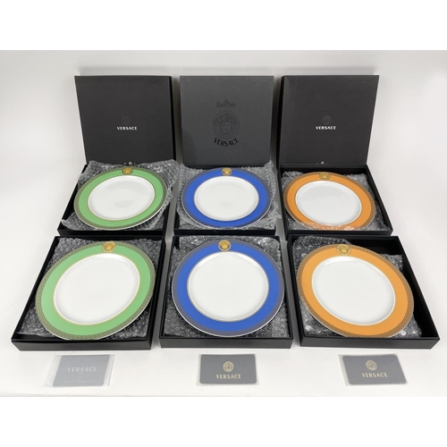 101 - VERSACE ROSENTHAL PLATES, three pairs, each individually boxed with Greek key coloured banding and M... 