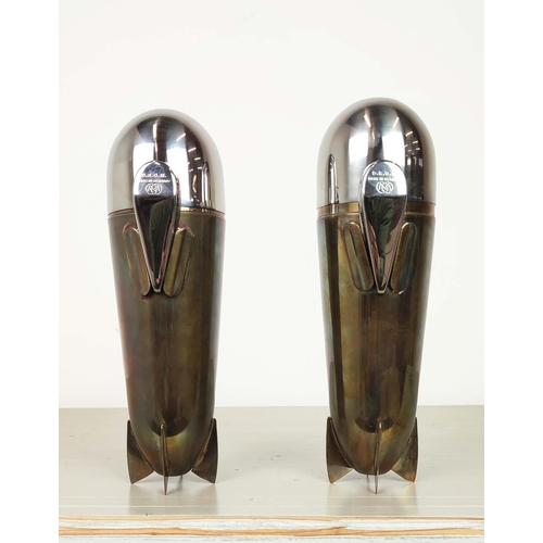 106 - COCKTAIL SHAKERS, a pair, Zeppelin form polished metal, 25cm H. (2)