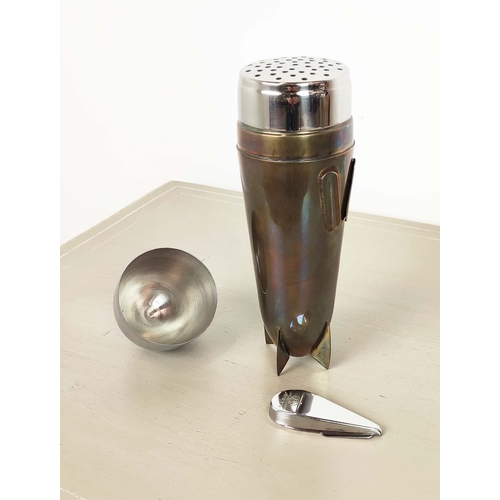 106 - COCKTAIL SHAKERS, a pair, Zeppelin form polished metal, 25cm H. (2)