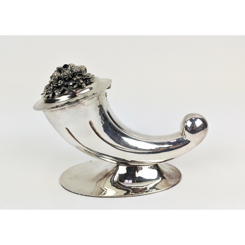 114 - A STERLING SILVER CORNUCOPIA, Italian, with an applied ornamental casting to lid. 920 grams/29.58 oz... 