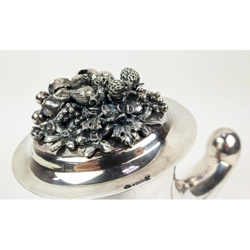 114 - A STERLING SILVER CORNUCOPIA, Italian, with an applied ornamental casting to lid. 920 grams/29.58 oz... 