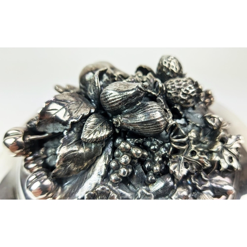 114 - A STERLING SILVER CORNUCOPIA, Italian, with an applied ornamental casting to lid. 920 grams/29.58 oz... 