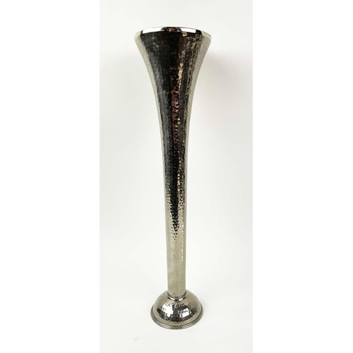 120 - FLUTED VASES, a graduated set of three, in hammered metal, 51cm H. (3)