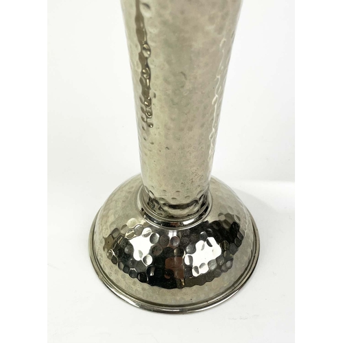 120 - FLUTED VASES, a graduated set of three, in hammered metal, 51cm H. (3)