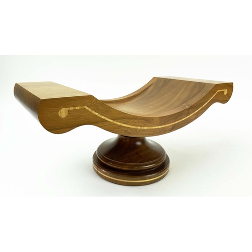 123 - LINLEY FRUIT BOWL, walnut with sycamore stringing, impressed Linley signature, 43cm x 19cm x 19cm H.