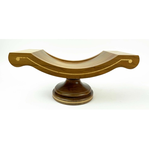 123 - LINLEY FRUIT BOWL, walnut with sycamore stringing, impressed Linley signature, 43cm x 19cm x 19cm H.