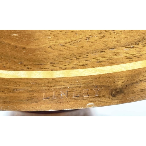 123 - LINLEY FRUIT BOWL, walnut with sycamore stringing, impressed Linley signature, 43cm x 19cm x 19cm H.