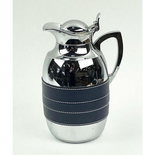 124 - B HOME INTERIORS ITALY FOR LINLEY ICE BUCKET WINE COOLER AND WATER JUG, with blue stitched leather a... 