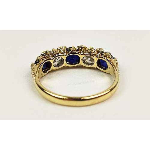 148 - AN 18CT GOLD FIVE STONE DIAMOND AND SAPPHIRE DRESS RING, set with three sapphires and two
diamonds, ... 