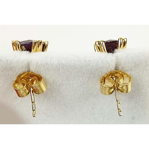 158 - A PAIR OF 18CT GOLD ALEXANDRITE AND DIAMOND EARRINGS, in yellow and white gold, the alexandrite ston... 