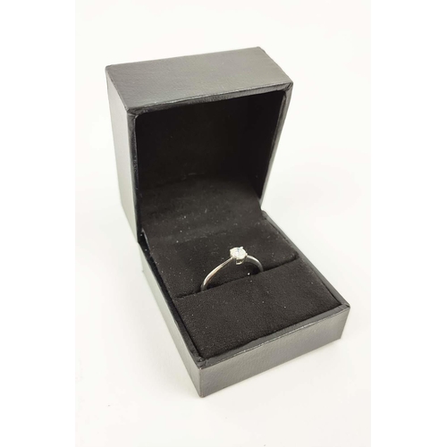 166 - A DIAMOND SOLITAIRE RING, 9ct white gold shank, the single round brilliant cut stone claw set, ring ... 