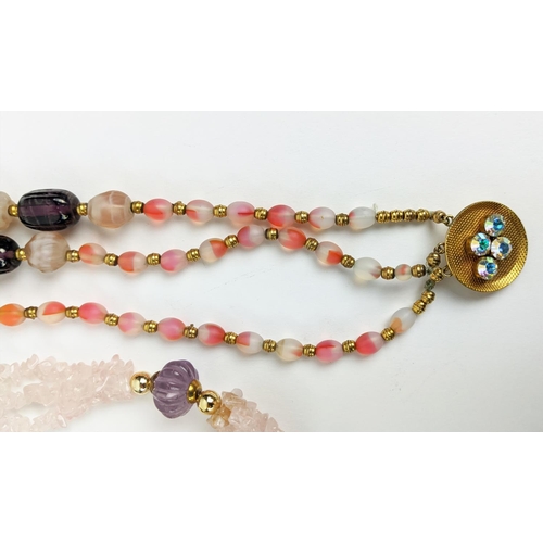 171 - A COLLECTION OF ASSORTED COSTUME JEWELLERY, including rose quartz necklace, freshwater pearl necklac... 