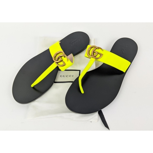 20 - GUCCI YELLOW FLUO L'AVEUGLE THONG SANDAL, with iconic double G hardware logo, leather sole, made in ... 