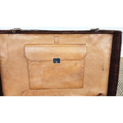 24 - CROCODILE VINTAGE SUITCASE, with leather interior, bottom feet, 61cm x 39cm x 8cm.