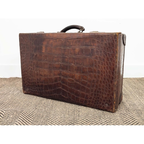 24 - CROCODILE VINTAGE SUITCASE, with leather interior, bottom feet, 61cm x 39cm x 8cm.