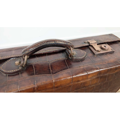 24 - CROCODILE VINTAGE SUITCASE, with leather interior, bottom feet, 61cm x 39cm x 8cm.