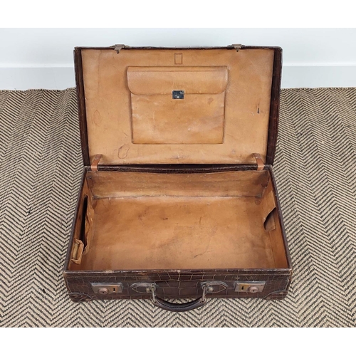 24 - CROCODILE VINTAGE SUITCASE, with leather interior, bottom feet, 61cm x 39cm x 8cm.