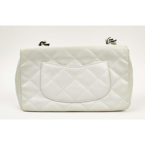 26 - CHANEL VINTAGE FLAP BAG, white leather with matching white leather lining, authenticity card, black ... 