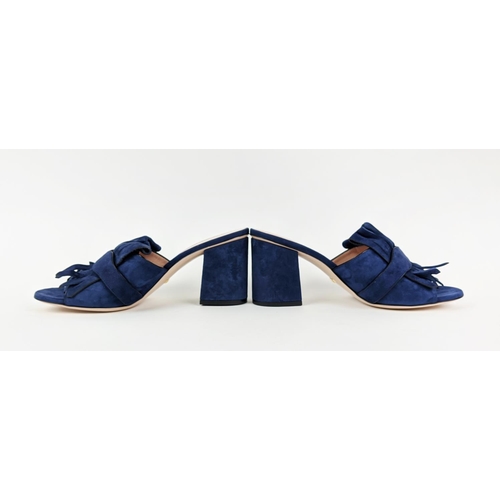 27 - GUCCI BLUE SUEDE GG MARMONT FRINGE SLIDE SANDALS, made in Italy, with double G hardware logo, size 3... 