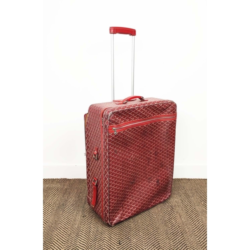 3 - GOYARD TROLLEY, iconic Goyardine red coated canvas exterior with leather trimming and handles, retra... 