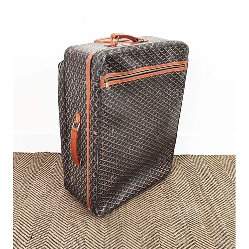 30 - GOYARD TROLLEY, iconic Goyardine black coated canvas exterior with leather trimming and handles, ret... 