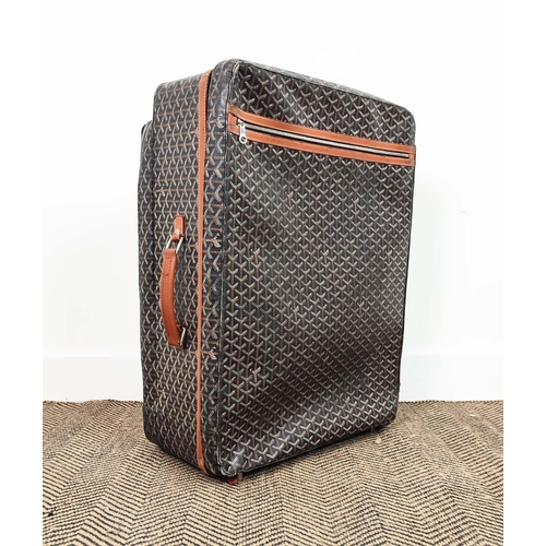 30 - GOYARD TROLLEY, iconic Goyardine black coated canvas exterior with leather trimming and handles, ret... 