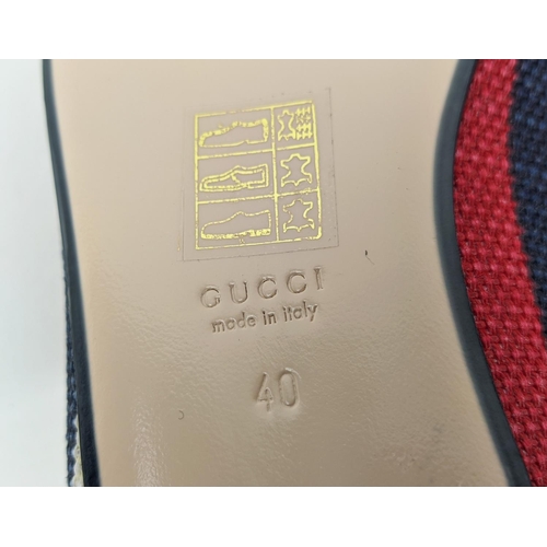 31 - GUCCI PRINCETOWN STRIPED HORSEBIT MULES, red, blue and white canvas, made in Italy, size 40 with box... 