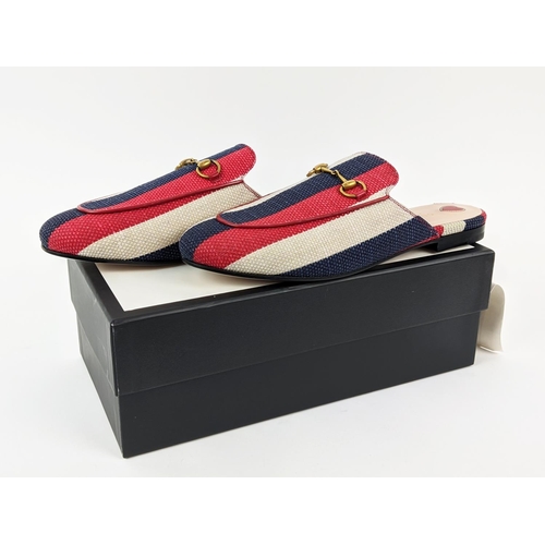 31 - GUCCI PRINCETOWN STRIPED HORSEBIT MULES, red, blue and white canvas, made in Italy, size 40 with box... 