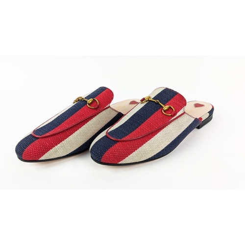 31 - GUCCI PRINCETOWN STRIPED HORSEBIT MULES, red, blue and white canvas, made in Italy, size 40 with box... 