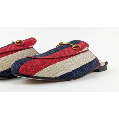 31 - GUCCI PRINCETOWN STRIPED HORSEBIT MULES, red, blue and white canvas, made in Italy, size 40 with box... 