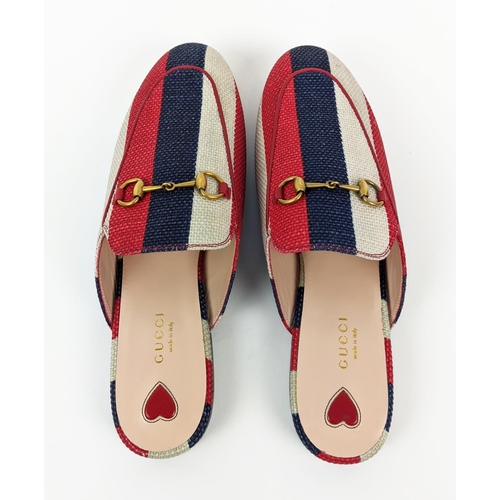 31 - GUCCI PRINCETOWN STRIPED HORSEBIT MULES, red, blue and white canvas, made in Italy, size 40 with box... 