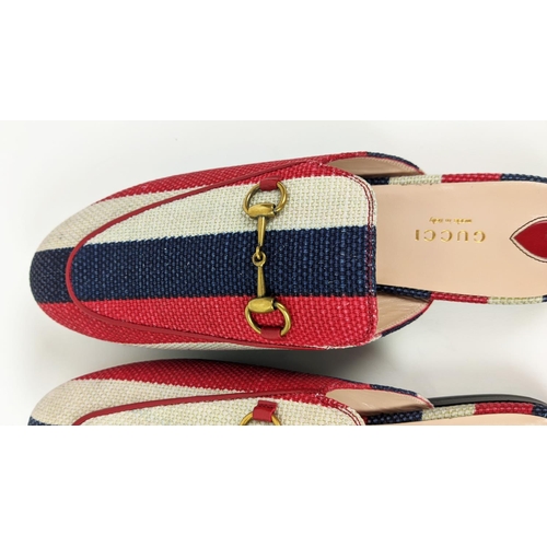 31 - GUCCI PRINCETOWN STRIPED HORSEBIT MULES, red, blue and white canvas, made in Italy, size 40 with box... 