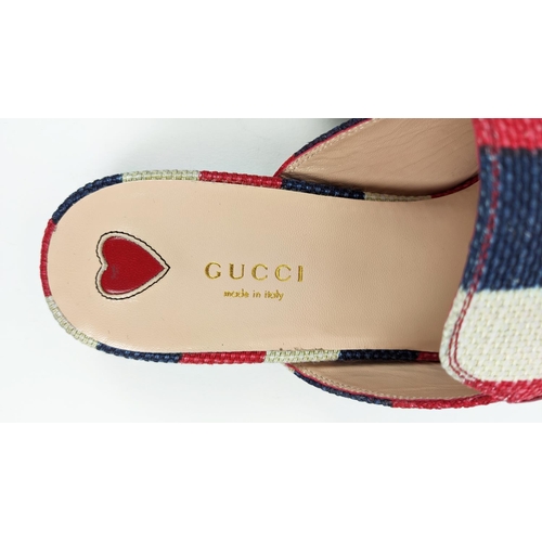 31 - GUCCI PRINCETOWN STRIPED HORSEBIT MULES, red, blue and white canvas, made in Italy, size 40 with box... 